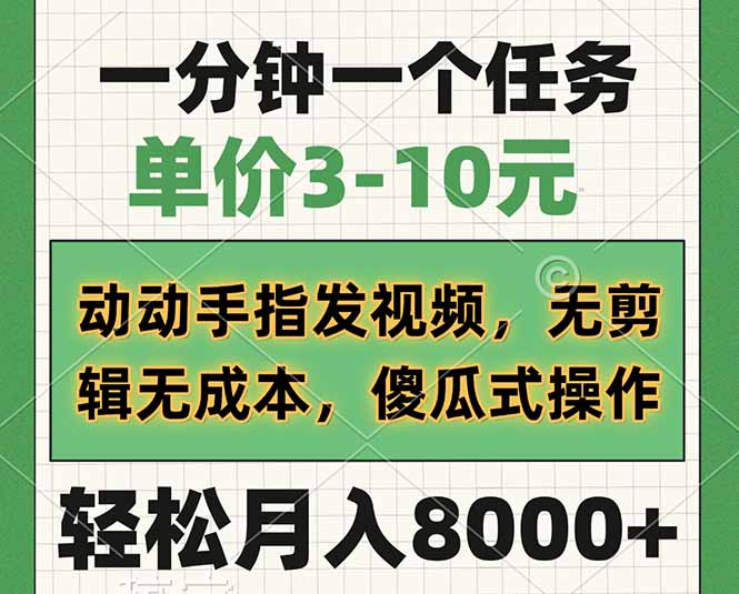 一分钟一个任务，单价3-10元，动动手指发视频，无剪辑无成本，傻瓜式操…-天星云网创