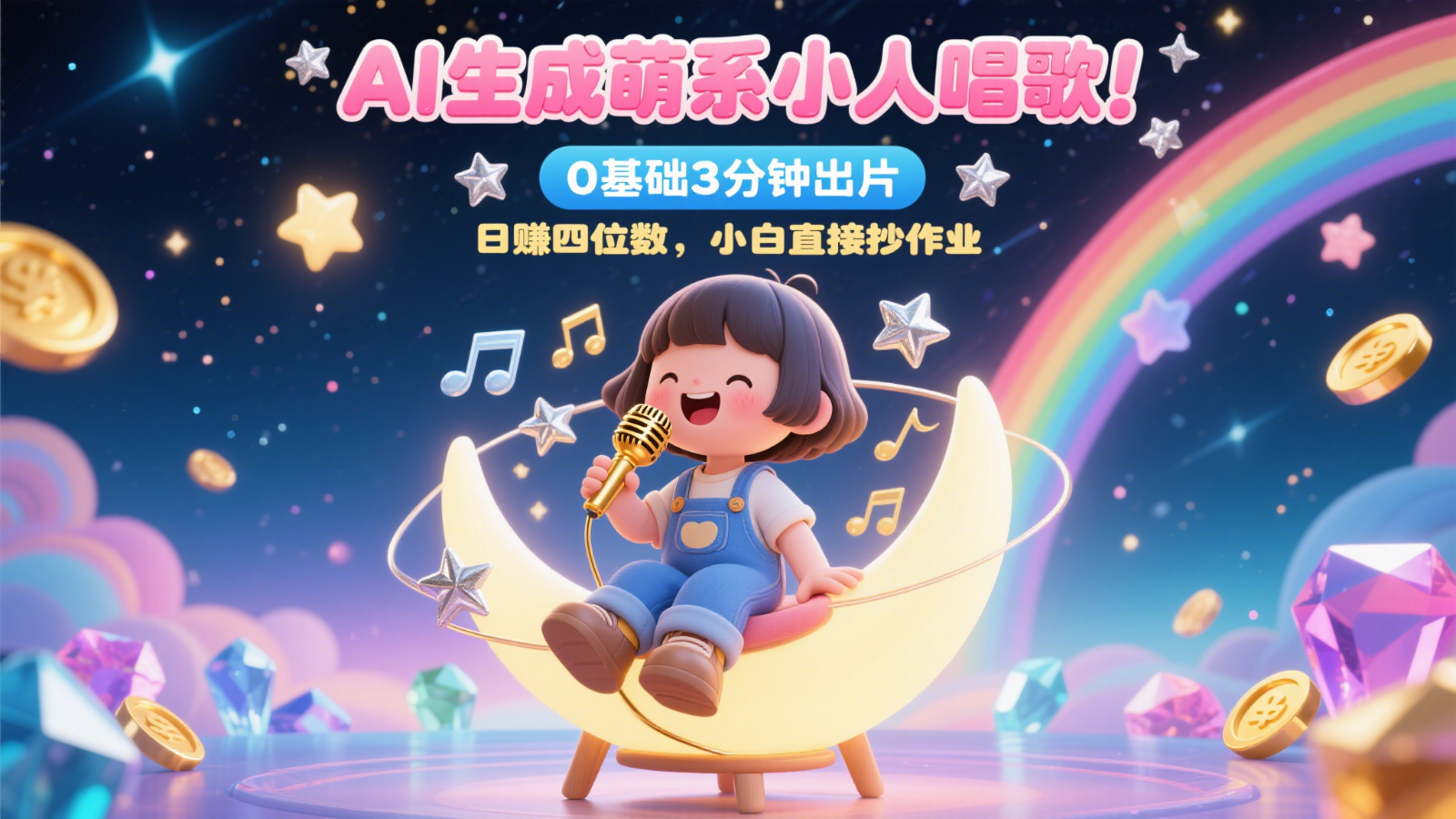 AI生成萌系小人唱歌！0基础3分钟出片，28个作品涨粉9万，日赚四位数，小白直接抄作业-天星云网创