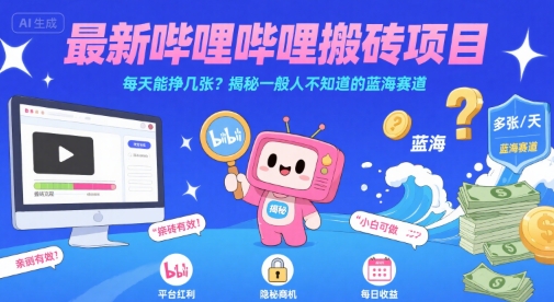 最新哔哩哔哩上B站搬砖项目，每天能挣几张？揭秘一般人不知道的蓝海赛道-天星云网创