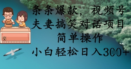 条条爆款，视频号夫妻搞笑对话项目，简单操作，小白轻松日入3张+-天星云网创