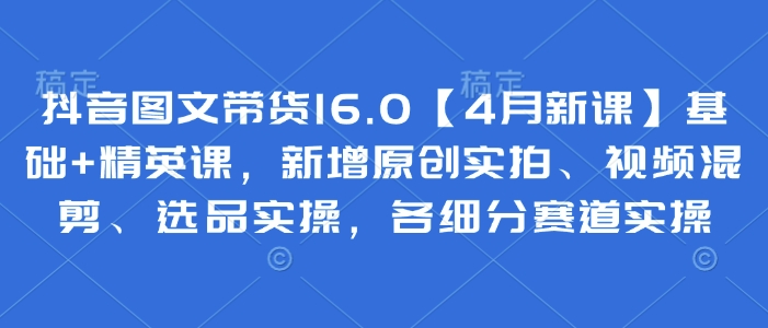 抖音图文带货16.0【4月新课】基础+精英课，新增原创实拍、视频混剪、选品实操，各细分赛道实操-天星云网创