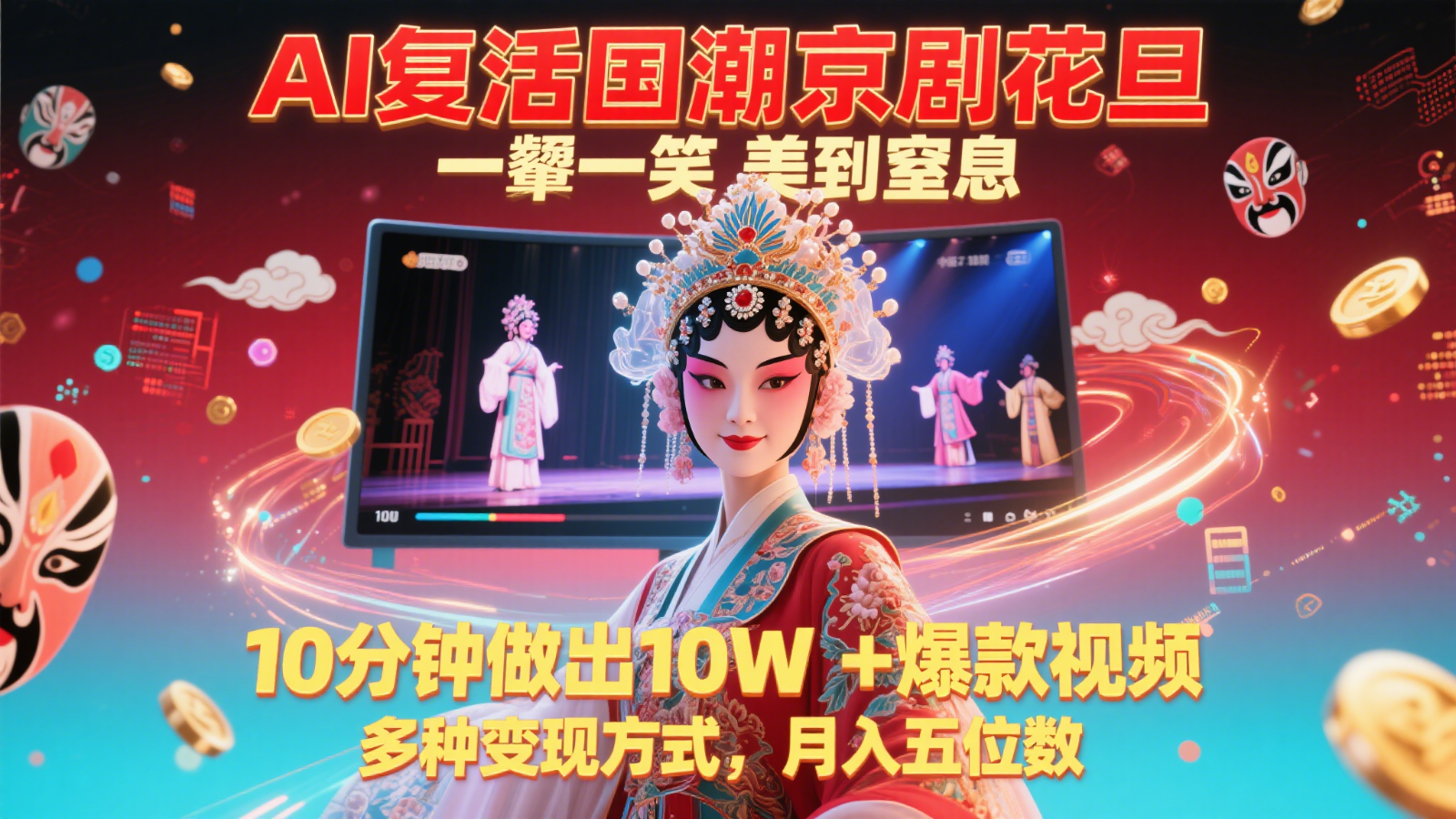 AI复活国潮京剧花旦，一颦一笑美到窒息，10分钟做出10W+爆款视频，多种变现方式-天星云网创