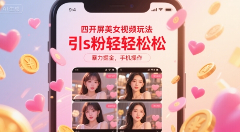 四开屏美女视频玩法，引s粉轻轻松松，暴力掘金，手机操作【揭秘】-天星云网创