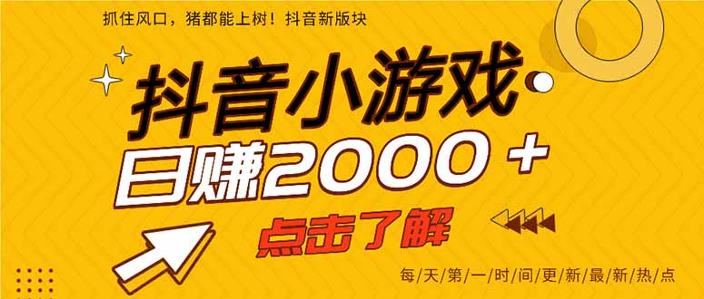 抖音小游戏，最新风口项目，亲测单游戏2000+感兴趣点击了解。-天星云网创