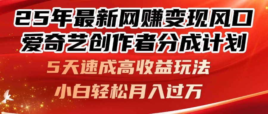 25年最新网赚变现风口！爱奇艺创作者分成计划，5天速成高收益玩法，小…-天星云网创