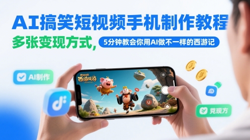 AI搞笑短视频手机制作教程，多张变现方式，5分钟教会你用AI做不一样的西游记-天星云网创