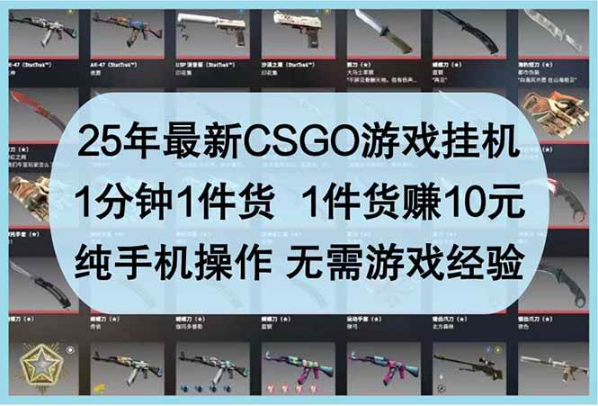 25年最新CSGO游戏挂机，1分钟1件货，1件货赚10元 纯手机操作 无需游戏经验-天星云网创