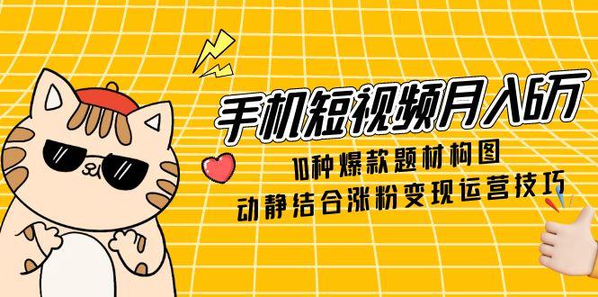 手机短视频月入6万，10种爆款题材构图，动静结合涨粉变现运营技巧-天星云网创