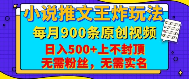 小说推文王炸玩法，一键代发，每月最多领900条原创视频，播放量收益日入5张，无需粉丝，无需实名【揭秘】-天星云网创
