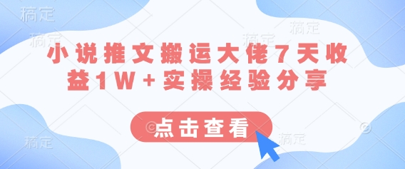 小说推文搬运大佬7天收益1W+实操经验分享-天星云网创