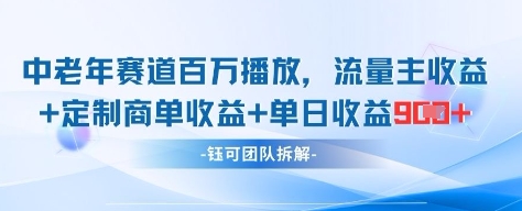 中老年赛道百万播放+流量主收益+定制收益，单日收益9张-天星云网创