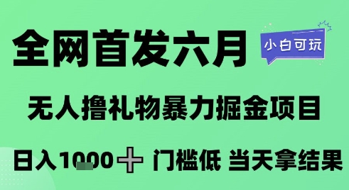 全网首发六月，无人撸礼物暴力掘金项目，日入1K+门槛低，当天拿结果，小白可玩【揭秘】-天星云网创