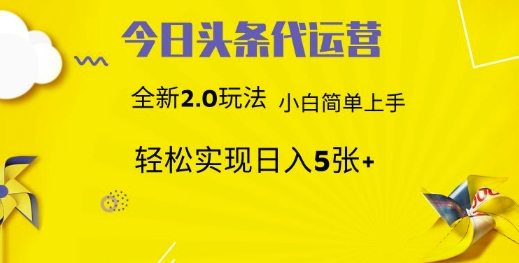 今日头条代运营，新2.0玩法，小白轻松做，每日实现躺Z5张【揭秘】-天星云网创