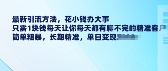最新引流方法，花小钱办大事，只需1块钱每天让你每天都有聊不完的精准客户 简单粗暴，长期精准-天星云网创