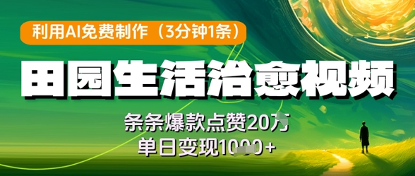 利用AI免费制作田园生活治愈视频，条条爆款点赞20W，单日变现几张-天星云网创