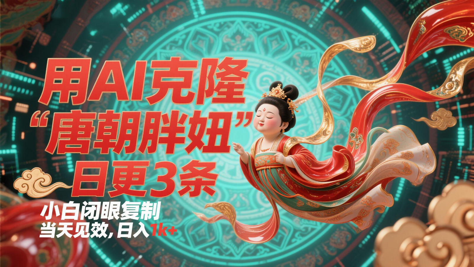 用AI克隆“唐朝胖妞”日更3条，平台疯狂推流，小白闭眼复制，当天见效，日入1k+-天星云网创