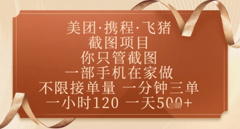 飞猪美团截图项目，你只管截图，一部手机在家做，正规平台无套路，一天5张+【揭秘】-天星云网创