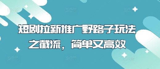 短剧拉新推广野路子玩法之截流，简单又高效-天星云网创
