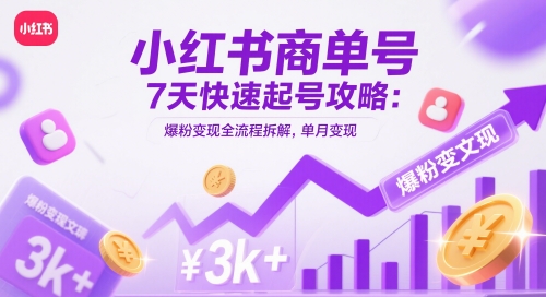 小红书商单号7天快速起号攻略：爆粉变现全流程拆解，单月变现3k+-天星云网创