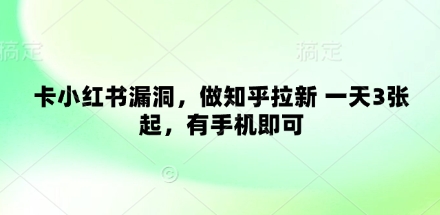 卡小红书漏洞，做知乎拉新 一天3张起，有手机即可-天星云网创