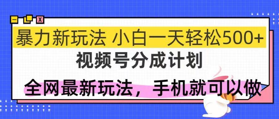 视频号分成计划，全网最暴力玩法，新手一天也能轻松500+-天星云网创