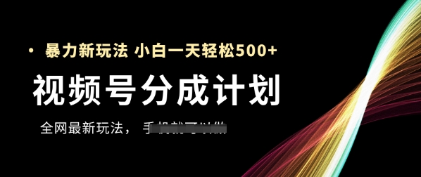 视频号分成计划，全网最暴力玩法，新手一天也能轻松5张+-天星云网创