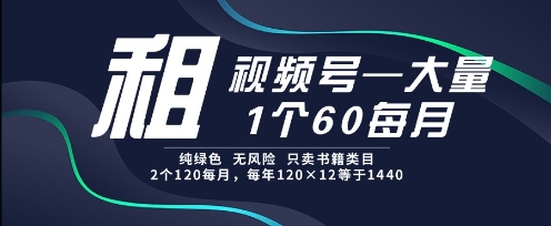 租视频号，一个60每月，2个120.纯绿色、无风险，常年租【揭秘】-天星云网创