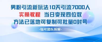 男粉引流新玩法10天引流7000人当日变现四位数可复制可批量0封号-天星云网创