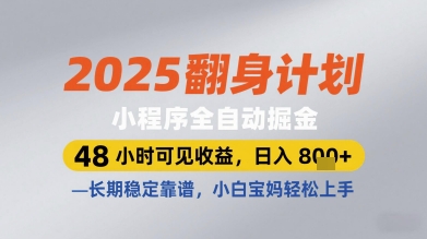 2025翻身计划小程序全自动掘金，48小时可见收益，日入多张+，长期稳定靠谱，小白宝妈轻松上手【揭秘】-天星云网创