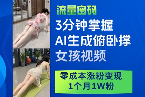 3分钟掌握AI生成俯卧撑女孩视频，零成本涨粉变现，1个月1W粉-天星云网创