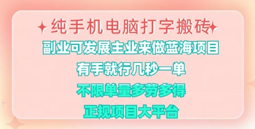 纯手机电脑打字搬砖，有手就行，几秒一单，多劳多得，正规项目大平台【揭秘】-天星云网创