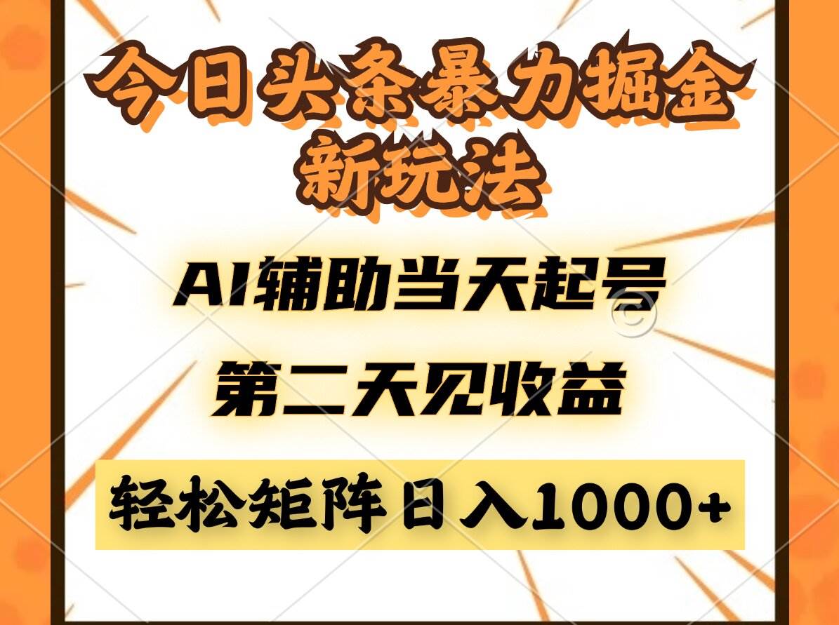 今日头条暴利掘金新玩法，AI辅助当天起号，第二天见收益，轻松矩阵日入…-天星云网创