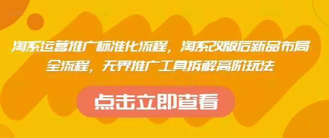 淘系运营推广标准化流程，​淘系改版后新品布局全流程，无界推广工具拆解高阶玩法-天星云网创