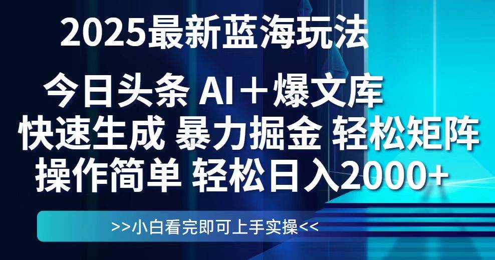 今日头条2025最新蓝海玩法，思路简单，复制粘贴，轻松实现矩阵日入2000+-天星云网创
