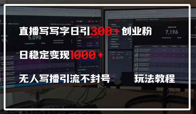 直播写写字日引300+创业粉，日稳定变现600+无人写播引流不封号，玩法教程-天星云网创