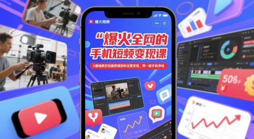 爆火全网的手机短视频变现课，0基础教你拍摄剪辑涨粉运营变现，用一部手机挣钱-天星云网创