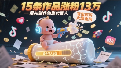 用AI制作幼崽代言人，宝宝的控诉火爆全网，15条作品涨粉13W，单号月入5位数实操教程-天星云网创