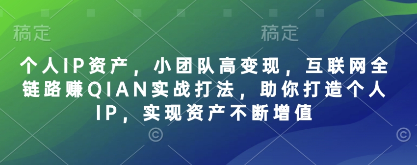 个人IP资产，小团队高变现，互联网全链路赚QIAN实战打法，助你打造个人IP，实现资产不断增值-天星云网创