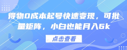 得物0成本起号快速变现，可批量矩阵，小白也能月入6k-天星云网创