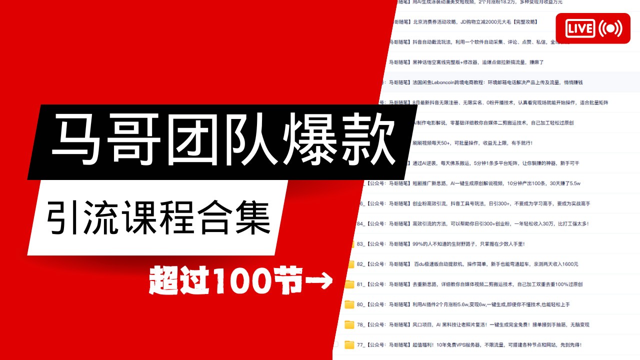 马哥团队【122节】最全项目爆款引流课程合集【持续更新】-天星云网创