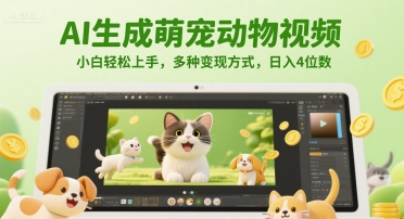 AI生成萌宠动物视频，小白轻松上手，多种变现方式，日入4位数-天星云网创
