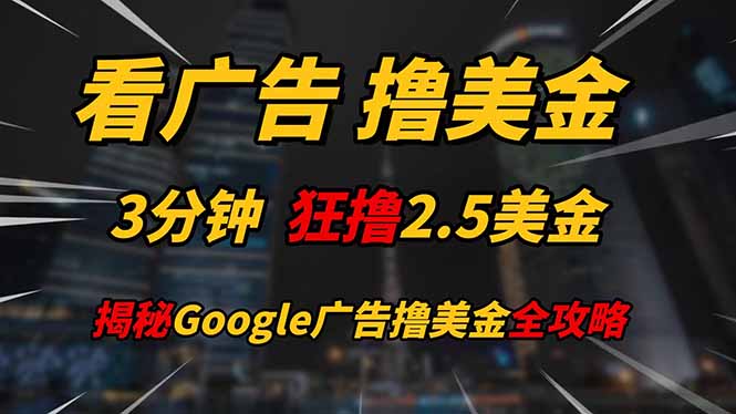看广告，撸美金！！3分钟赚2.5美金！！日入200美金不是梦！揭秘Google…-天星云网创