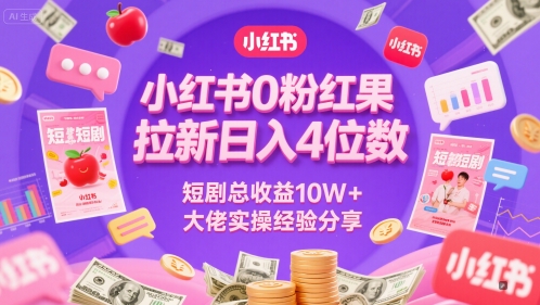 小红书0粉红果短剧拉新日入4位，数短剧总收益10W+大佬实操经验分享-天星云网创