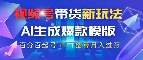 视频号带货新玩法，AI生成，百分百原创爆款模版，百分百起号，高佣商品T+1结算月入过W【揭秘】-天星云网创