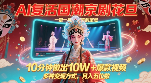 AI复活国潮京剧花旦，一颦一笑美到窒息，10分钟做出10W+爆款视频，多种变现方式，月入五位数-天星云网创