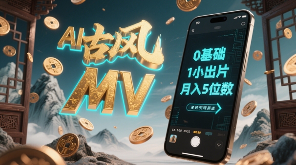 AI一键生成古风音乐MV，0剪辑基础1小时出片，多种变现渠道，一部手机月入5位数-天星云网创