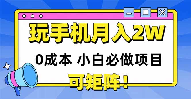 玩玩手机月入20000+，0成本小白必做项目，可矩阵-天星云网创