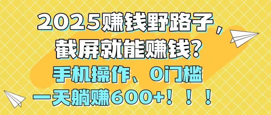 2025赚钱野路子，截屏就能赚钱？手机操作0门槛，一天躺赚600+！！！-天星云网创
