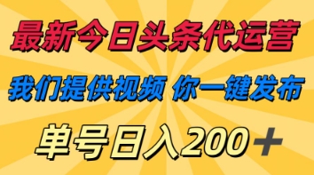 最新今日头条代运营，我们提供视频，你一键发布，单号日入200+【揭秘】-天星云网创