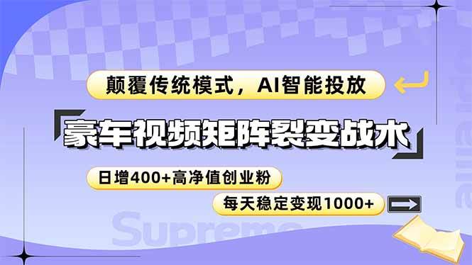 豪车视频矩阵裂变战术，颠覆传统模式，AI智能投放，日增400+高净值创业…-天星云网创